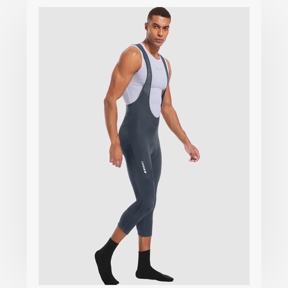 Gray Men's 3/4 Cycling Bib Shorts, Men Large 34- 36, Bike Bib Pants 4D Padded - Picture 5 of 6